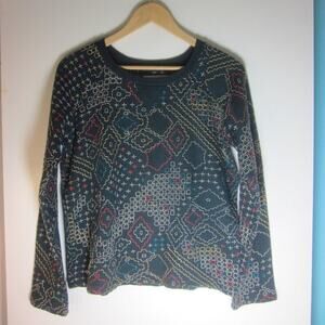 Leon & Harper Simon Dori Embroidered cotton Sweatshirt Dark Green Bohemian Sz S